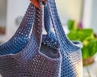 Chunky Crochet Tote in Steel Blue -- other colors & styles available -- made with stretchy, sturdy tubular yarn