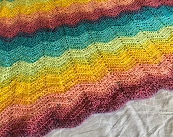 Rainbow Ripples Blanket -- supersized crib throw, toddler blanket, twin bed afghan, colorful bedspread