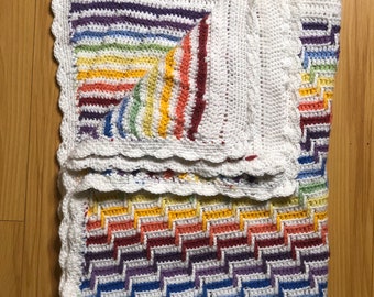 Rainbow Staircase Scrapghan - crochet throw blanket, 32" x 40""