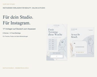 Instagram-Vorlagen für Beauty, Salon & Studio | 17 Canva Templates auf Deutsch | 8 Stories und 9 Posts für Preise und Termine