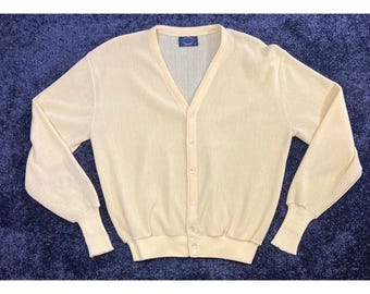 Vintage 80s Jantzen Cardigan Sweater Mens XL Yellow Button Kurt Cobain Grunge