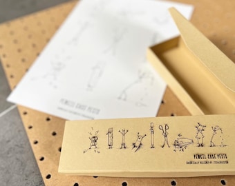 Pencil Case Pests - Laser etched hard card pencil case with hand drawn pesky stationery characters.