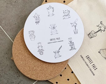 Coffee Pals Melamine Heat Mat - hand drawn illustrations.