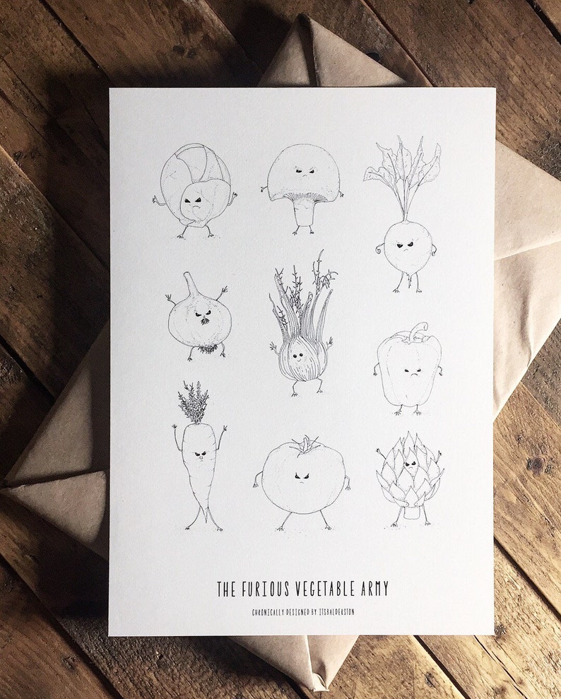 The Furious Vegetable Army A4 Print of Handdrawn Furious Characters. - Etsy