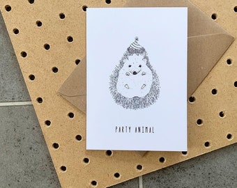 Party Hedgehog - Illustrated Card - Greetings Card - Pals Card - Pun Card - Handdrawn Illustrations
