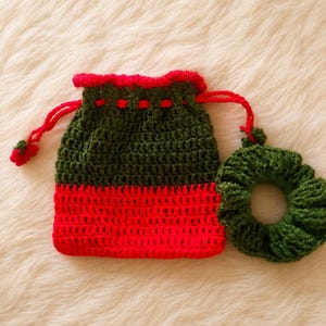 Crochet Potli Bag & Scrunchie Pattern | Two-Color Drawstring Pouch (Digital PDF)