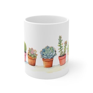 A Line Up of Beautiful Potted Succulents and Cactus!! Ceramic Mug 11oz