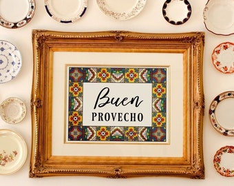Buen Provecho Talavera Kitchen Sign in Spanish Printable Digital Art