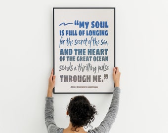 Secret of the Sea Quote Henry Wadsworth Longfellow Printable Digital Art Ocean Wall Decor - 3 Variations Included