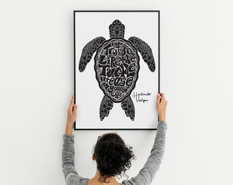 Prova a sentirti come una tartaruga a suo agio nel tuo guscio, stampa digitale e decorazione murale.