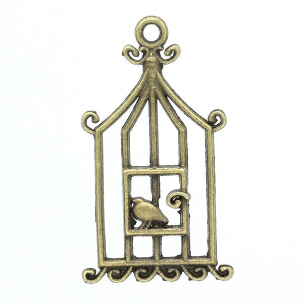 5 Pieces Antique Bronze Bird Cage Charms