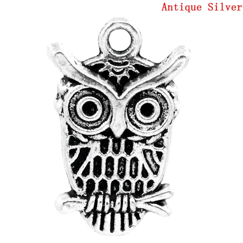 5 Pieces Cute Antique Silver Owl Charms