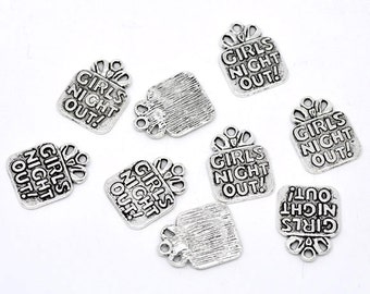 10 Pieces Antique Silver "Girls Night Out" Charms