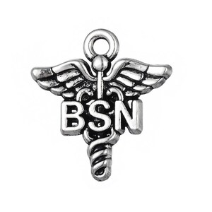 2 Pieces Antique Silver BSN (Bachelor of Science Nursing) Caduceus Charms, 20mm( 6/8") x 20mm( 6/8")