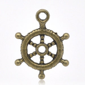 Five Pieces Antique Bronze Ship&#39;s Wheel Charms