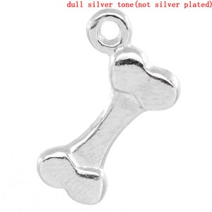10 Pieces Silver Tone Dog Bone Charms
