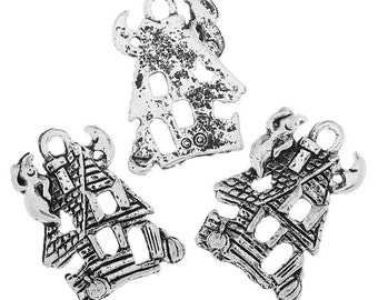 10 Pieces Antique Silver Haunted House Charms