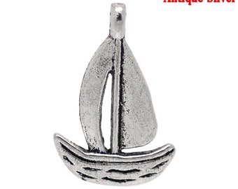 5 pieces Antique Silver Sail Boat Charms