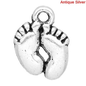 10 Pieces Antique Silver Baby Feet Charms image 2