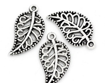 10 Pieces Antique Silver Hollow Leaf Charms