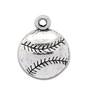 10 Pieces Antique Silver Baseball / Softball Charms image 2