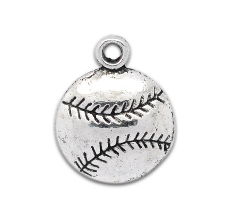 10 Pieces Antique Silver Baseball / Softball Charms image 2