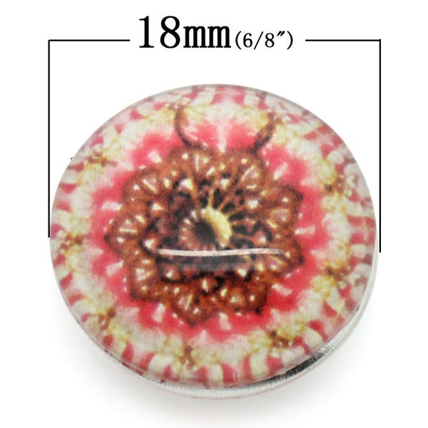 1 piece Round Multicolor Flower Pattern Glass Snap Chunk Button