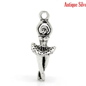 5 pieces Antique Silver Ballerina Charms, 23x8mm(7/8&quot;x3/8&quot;),