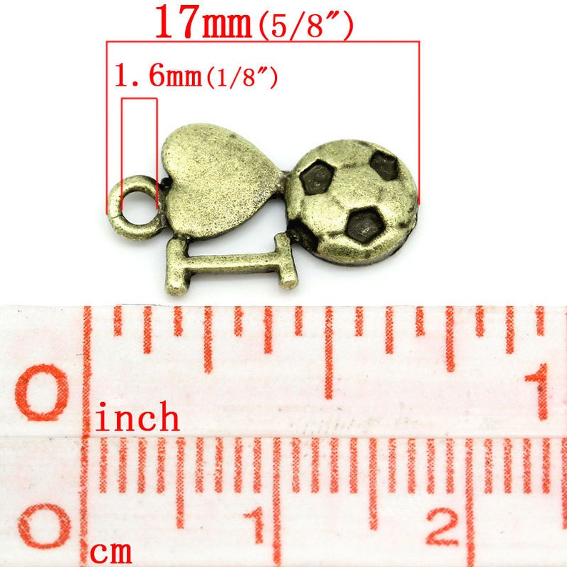 10 Pieces Antique Bronze I Love Soccer Charms