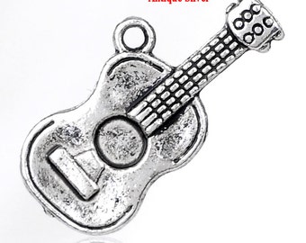 5 pieces Antique Silver Guitar Charms