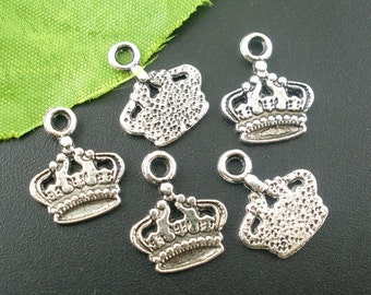 5 Pieces Antique Silver Crown Charms