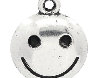5 Pieces Antique Silver  Emoji Smiley Face Charms, 17mm x 14mm( 5/8"x 4/8")