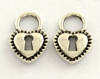 10 pieces Antique Silver Heart Lock Charms