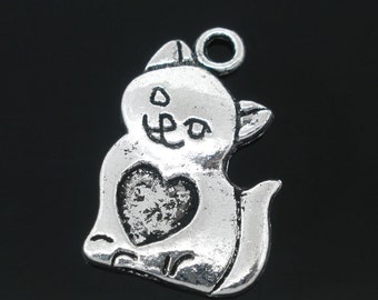 10 Pieces Antique Silver Cat/Heart Charms