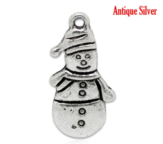 Cute silver tone Snowman Christmas charms x4