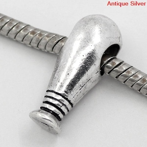 2 Pieces Antique Silver Baseball/Softball Bat European Charm