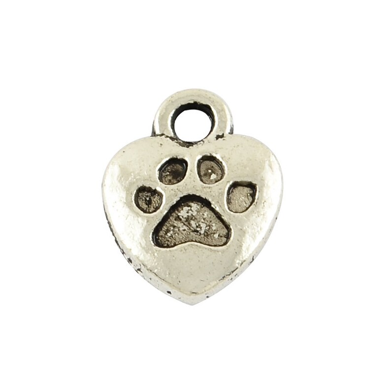 5 Pieces Antique Silver Love My Dog Paw Print Charms image 3