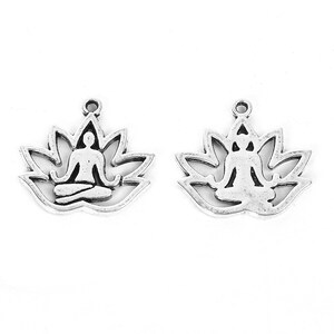 5 Pieces Antique Silver Lotus Flower/Yoga Healing Charms