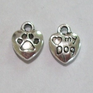 5 Pieces Antique Silver Love My Dog Paw Print Charms image 4
