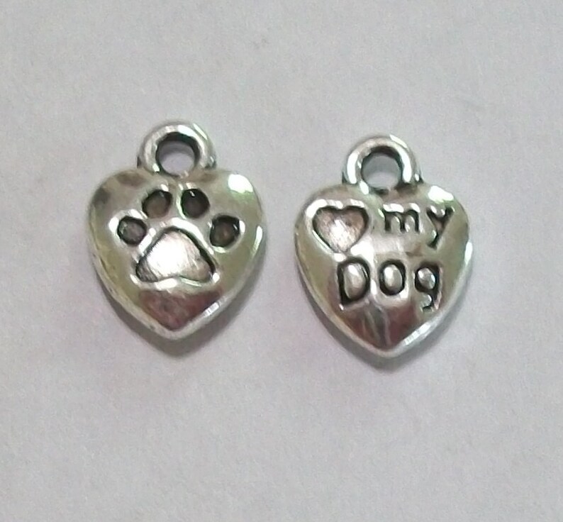 5 Pieces Antique Silver Love My Dog Paw Print Charms image 4