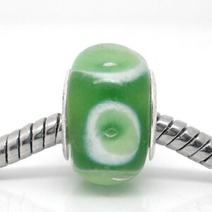 2 Pieces Green Glass Lampwork European Beads