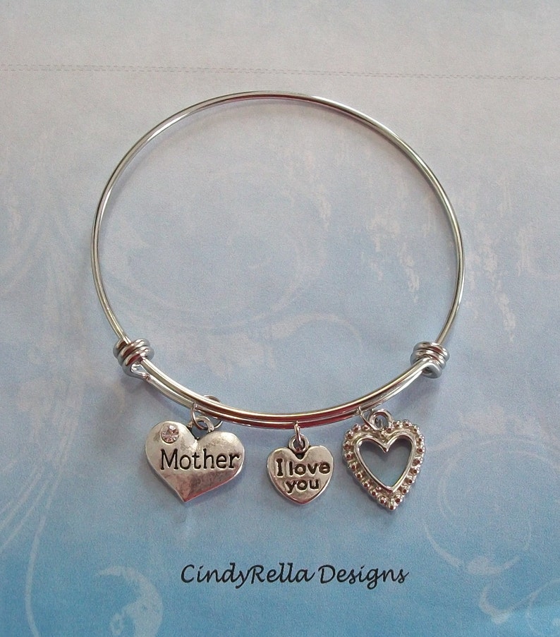 Pretty Mother Heart Stainless Steel Expandable Bangle Bracelet