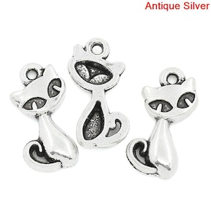 10 pieces Antique Silver Cat Charms