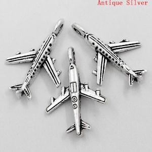 Bulk 50 Pieces Antique Silver Airplane Charms