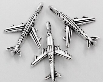 25 Pieces Antique Silver Airplane Charms