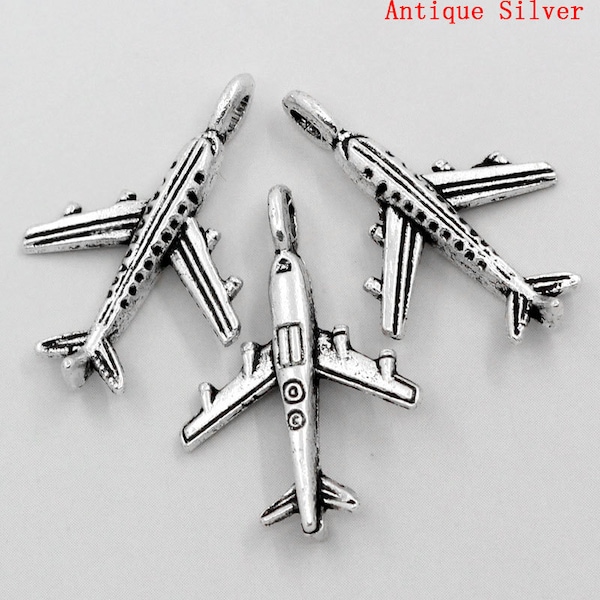 10 Pieces Antique Silver Airplane Charms