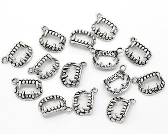 10 pieces Antique Silver Vampire Teeth Charms