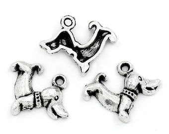 10 Pieces Antique Silver Dachshund Dog Charms