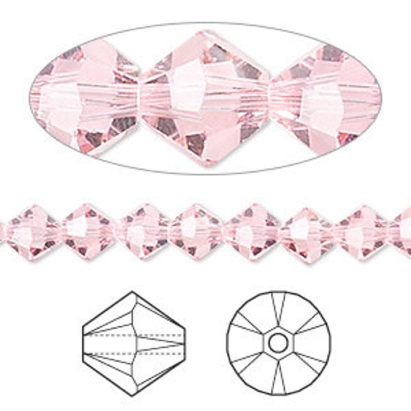 5 pieces Swarovski® crystals, Lt. Rose, 6mm Crystal Passions Xilion bicone bead (5328)