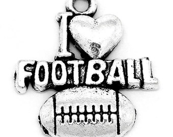 10 Pieces Antique Silver "I Love Football" Carved Charms